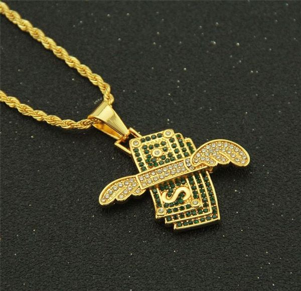 

hip hop bling flying cash iced out rhinestone necklaces pendants for men women jewelry charm chain pendant9293750, Silver