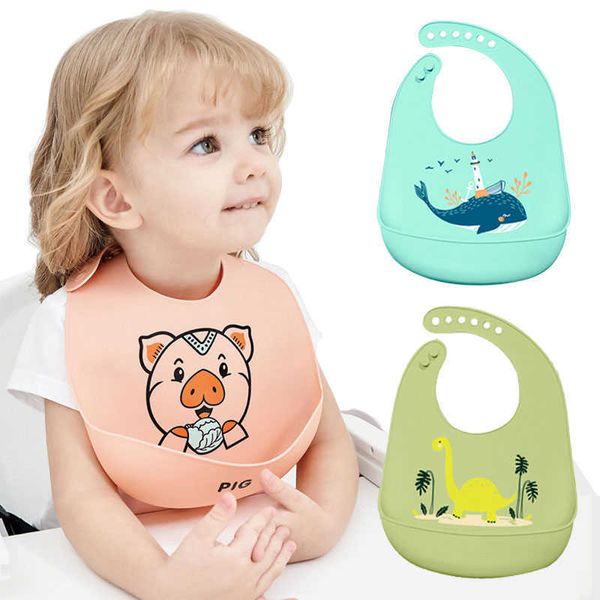 

bibs burp cloths baby adjustable animal image waterproof soft and edible silicone saliva towel drip baby bib g220605 good
