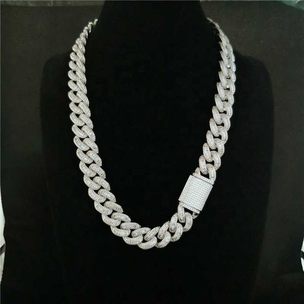

iced out jewelry 18mm baguette cubic zirconia miami cuban chain necklace, Silver