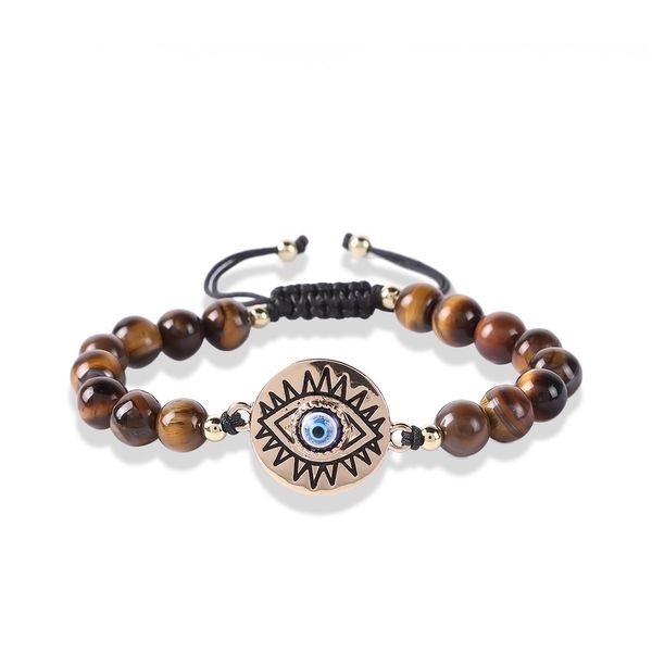 

Handmade Evil Eye Charm Bracelets Tiger Eye Beads Strands Bracelets for Gift