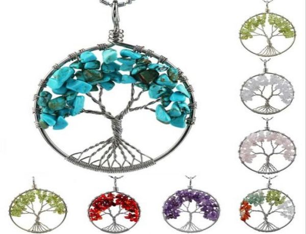 

natural crystal quartz amethyst opalite rock quartz citrine rose quartz turquoise stone red agate tree of life chakra pendant neck6753847, Silver