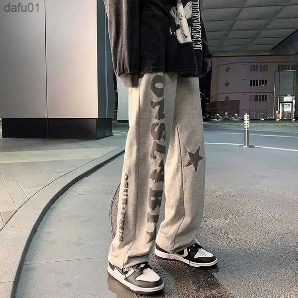 

hip hop mens pants joggers sweatpants high street casual wide leg pants straight baggy print y2k streetwear male new trousers l230520, Black
