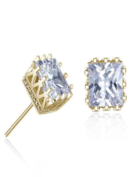 

18k gold silver plated men zircon crystal square stud earrings hollow out crown men earrings for male boy cool jewelry whole6295530, Golden;silver