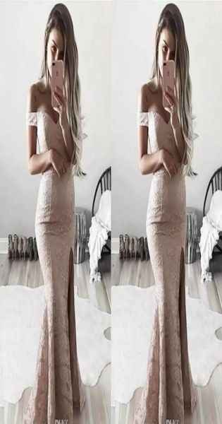 

modest sheath full lace prom dresses vestidos off the shoulders formal evening dresses side split evening gowns1220533, Black