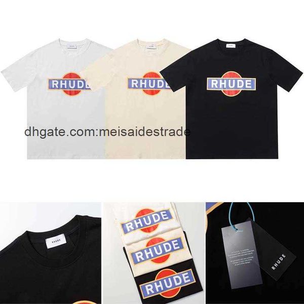 

designer t shirt rhudes red circle overlay letter limited large black round neck short sleeve t-shirt for men and women couples, White;black