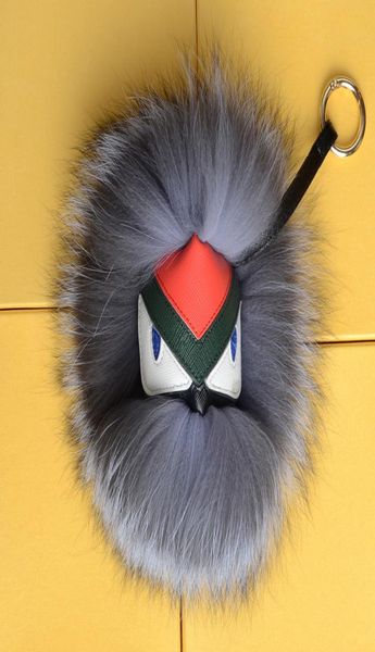 

fluffy real fur pom poms bug little monster bag charm genuine pompom keychain car jewelry pendant4711417, Silver