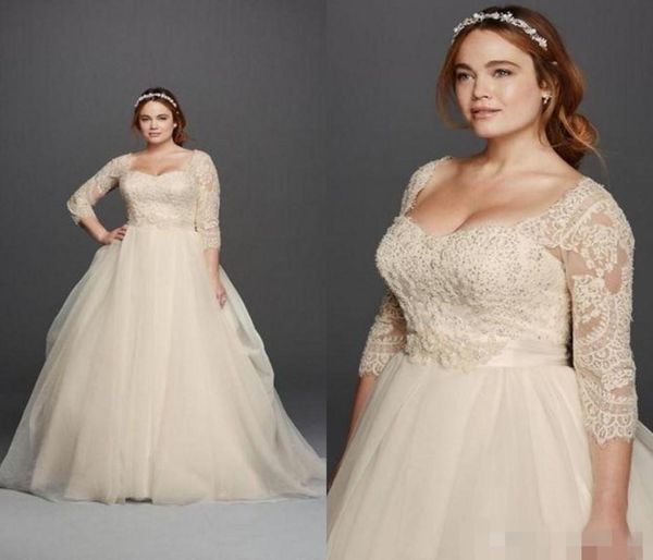 

plus size oleg cassini wedding dresses 34 sleeves lace sweetheart covered button gloor length princess fashion bridal gowns6088356, White