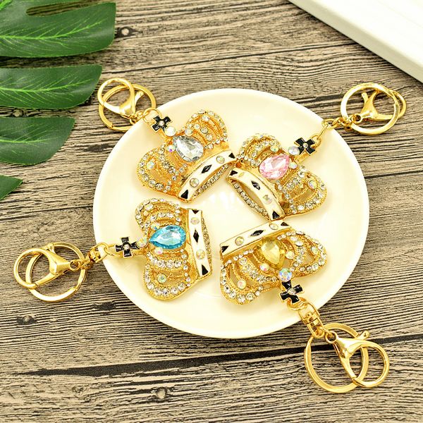 

keychains cute rhinestone crystal cross king queen princess crown keychain key chain ring holder bag pendant accessories keyring, Slivery;golden