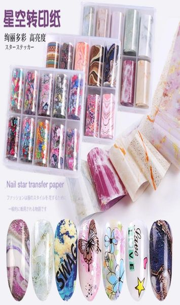 

retro star flower pattern 10 sheets nail decals transfer foil box nail foil transfer sticker design manicure tips wraps3027712, Black