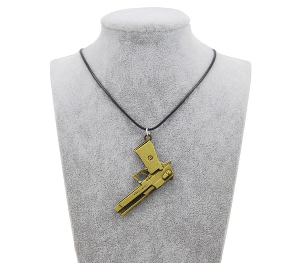 

original new counter strike leather chain men039s revolver choker necklace vintage gold cs go gun necklace men jewelry party so1061663, Silver