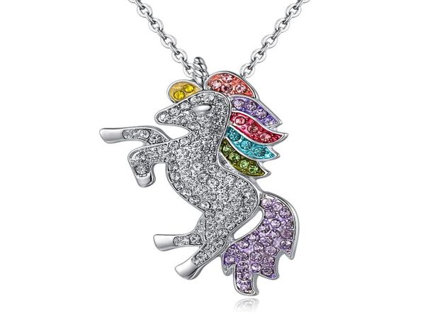 

trendy necklace for women children039s day baby gifts unicorn animal crystal necklace girls rainbow necklaces pe5242014, Golden;silver
