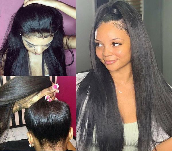 

13x4 lace front human hair wigs for women straight lace front wig brazilain hair send mask pre plucked remy hair4330680, Black