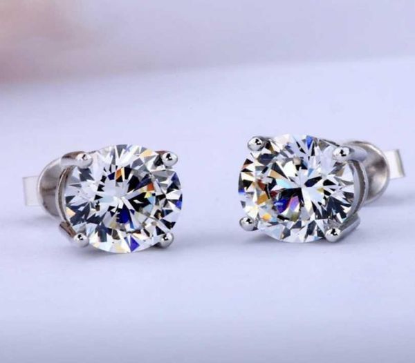 

fashion big stone four 59mm round simulated diamond earrings for women men female real 925 silver stud earrings jewelry1304081, Golden;silver