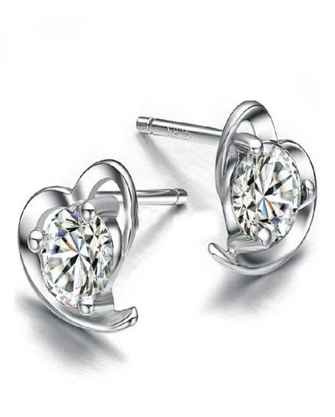 

romatic 925 sterling silver little love heart shaped with austrian crystal stud earrings for women girl lovely zircon earrings par1525901, Golden;silver