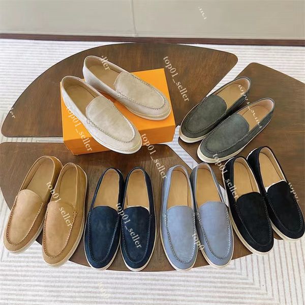 

loro piana summer charms walk loafers casual shoes mens womens round toe loafers mental decor chic designer luxury brand flats slip on thick, Black