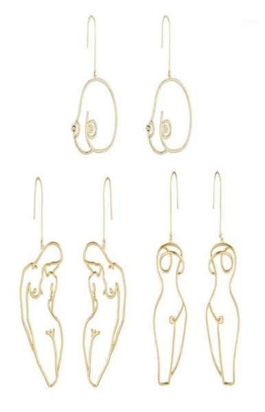

3 pairs artsy abstract lady breast statement hoop earrings kit hollow wire outline female body boob earrings kit jewelry17692405, Black