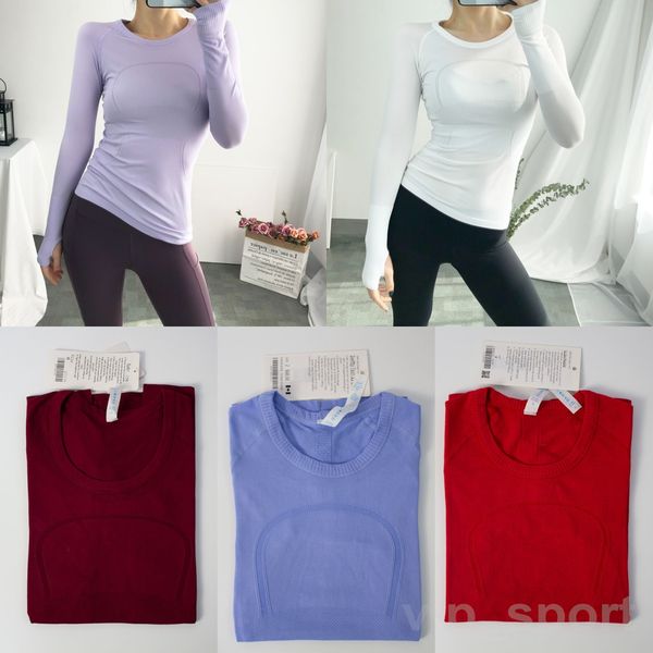 

lu align lu yoga sports tee shirt long sleeve woman jogging t-shirts stretch athletic tight bodybuilding swiftly tech fitness tshirt swift s, White;red