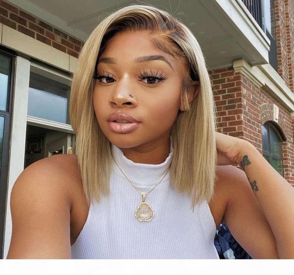 

1b 613 short bob 13x4 lace front corlored human wigs brazilian 99j pink remy hair blonde frontal wig for black women3122589, Black;brown