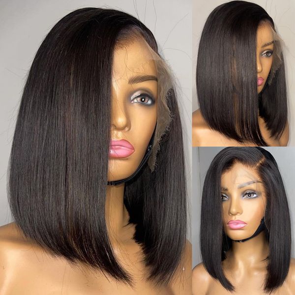 

short bob lace brazilian straight wig lace bob lace human hair wigs for black women pre plucked remy lace front wigs, Black;brown