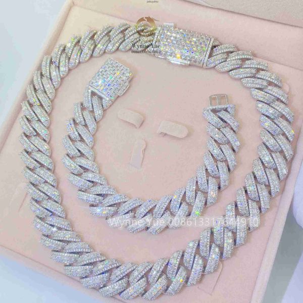 

new 20mm thick heavy baguette gra certificate pass diamond tester vvs moissanite cuban chain, Silver