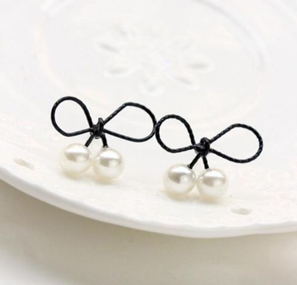 

fashion jewelry bowknot pearl earring stud sweet pearl studs women girls earring for party ear accessories7550136, Golden;silver