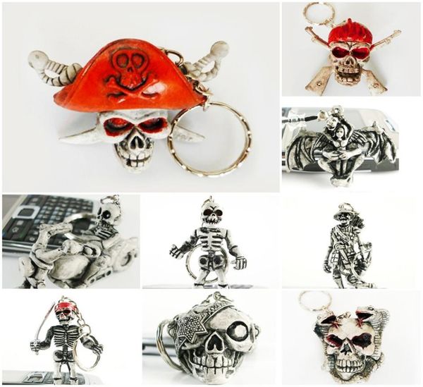 

cool novelty pirate jack skull keychain men rubber devil death monster motor key chain on bag car trinket male jewelry party boyfr4225749, Silver