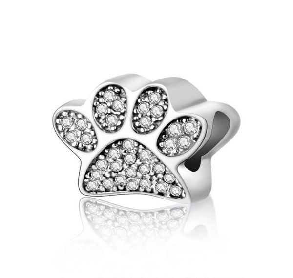 

authentic 925 sterling silver paw prints bead with crystal pave footprints beads fit diy brand bracelet jewelry making accessories9414810, Black
