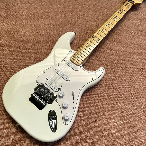 

custom shop, white st electric guitar floyd vibrato system, single single pickup, maple fingerboard ing