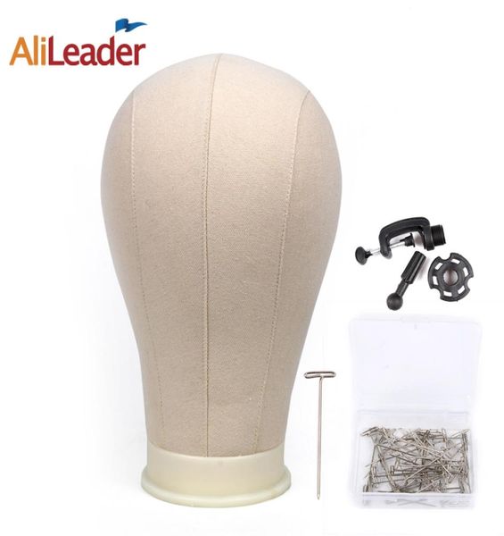 

alileader canvas block head manequin head wig display styling with mount hole plain face with stand for wigs hat9087170