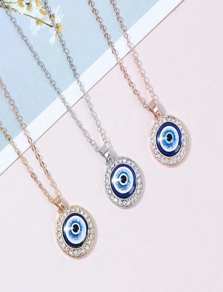 

round evil blue eyes pendant necklace turkish gold silver dot rhinestones geometric coin clavicle choker lucky protection for wome7242812