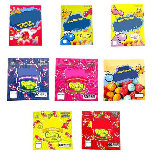 

in stock square rope bites mylar bags 4 types empty gummy package bag plastic smell proof baggie 600mg edible packaging cookie runtz zipper