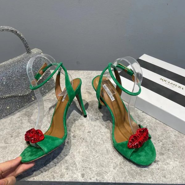 

casual shoes heels sandals opened toe designer fashion dress luxury brand crystal diamonds ladies slip on female pumps 2023 ankle wrap slipp, Black