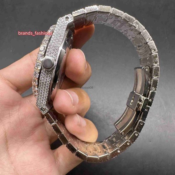 

other watches new mens iced diamond watch 2tone rose gold case arabic numerals watches biger diamond bezel 8215 automatic movement shiny goo, Slivery;black