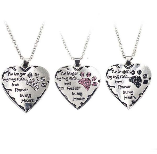 

no longer by my side but forever in my heart crystal dog paw heart pendants necklace for women fashion jewelry christmas gift3813400, Silver
