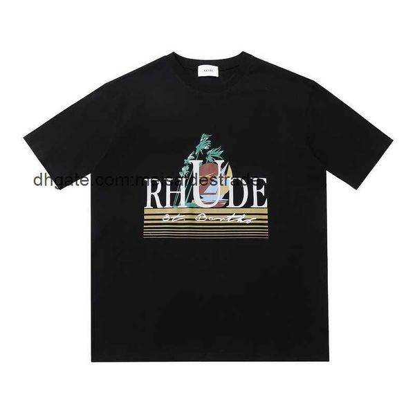 

designer t shirt rhudes flag sailing print high street loose couple men's and women's summer round neck short sleeve t-shirt, White;black