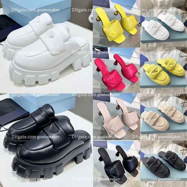 

soft padded nappa leather slippers slides summer sandals slip on triangle logo flats shoes women's luxury designer factory footwear, Black