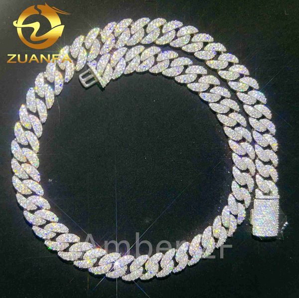 

wholesale price 12mm 2 rows micro paved cuban bracelet d vvs lab diamond hip hop iced out 925 silver moissanite link chain