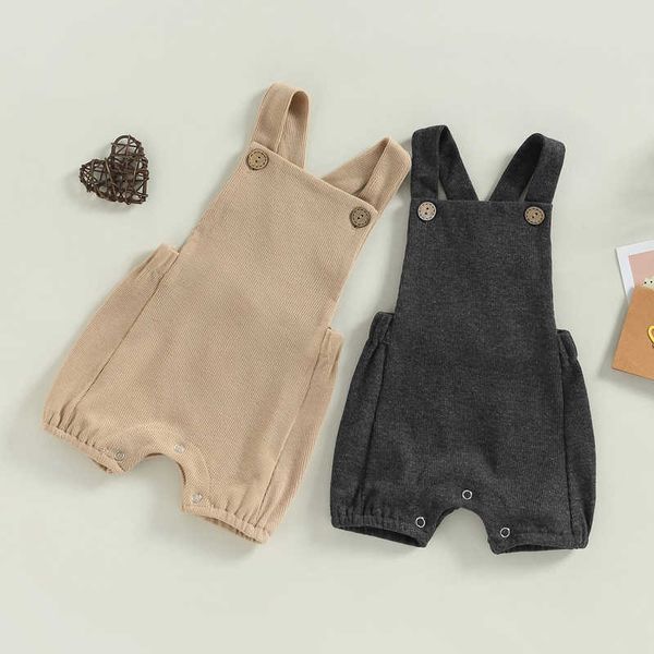 

jumpsuits newborn summer clothing baby girl boy casual jumpsuit solid sleeveless hanging shorts g220606, Blue