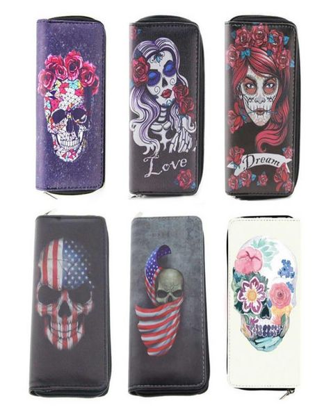 

wallets kandra skull wallet gothic women long pu leather phone bag case clutch purse lady handbag card holder whole9480629, Red;black