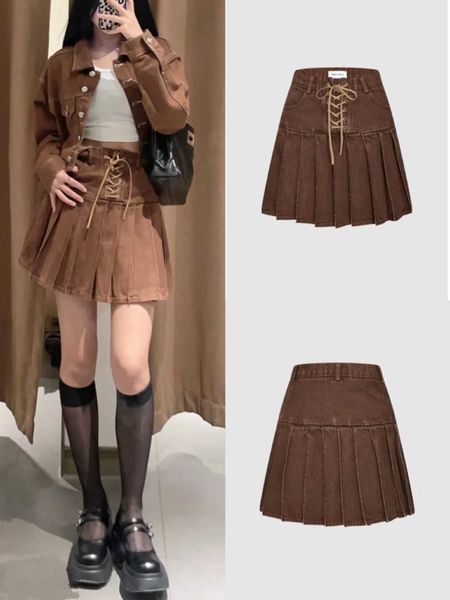 

same summer new women's fashion spicy girl brown pleated tight skirt, Black