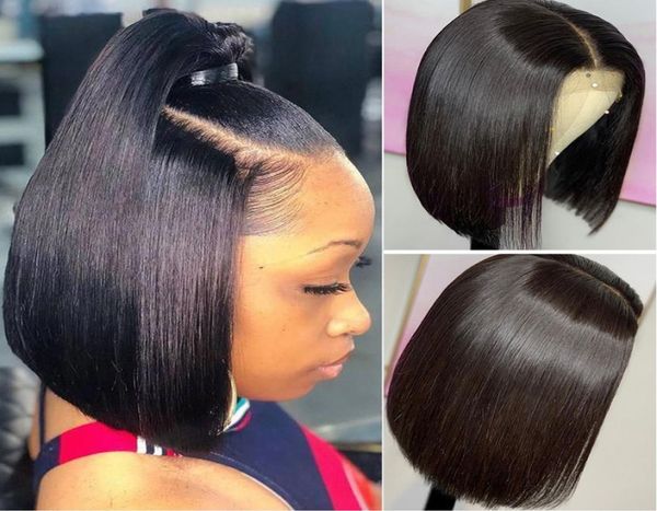 

short bob wigs straight lace front human hair wigs for black women full natural brazilian wig remy preplucked hd frontal hair6956339, Black;brown