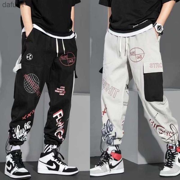 

men pants spring and autumn cargo pants man fashion hip hop casual pants loose korean drawstring men joggers sweatpants y2k l230520, Black