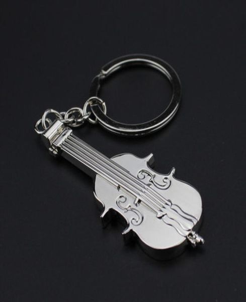 

new design mini fashion lovely guitar violin metal keyring charm music keychain creative gifts whole drop4179350, Silver