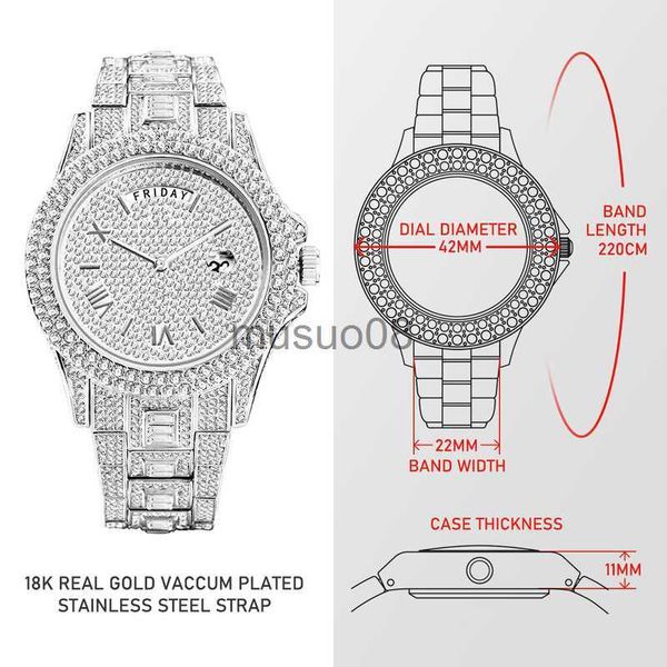 

other watches relogio masculino luxury miss ice out diamond watch multifunction day date adjust calendar quartz watches for men dro 22032523, Slivery;black