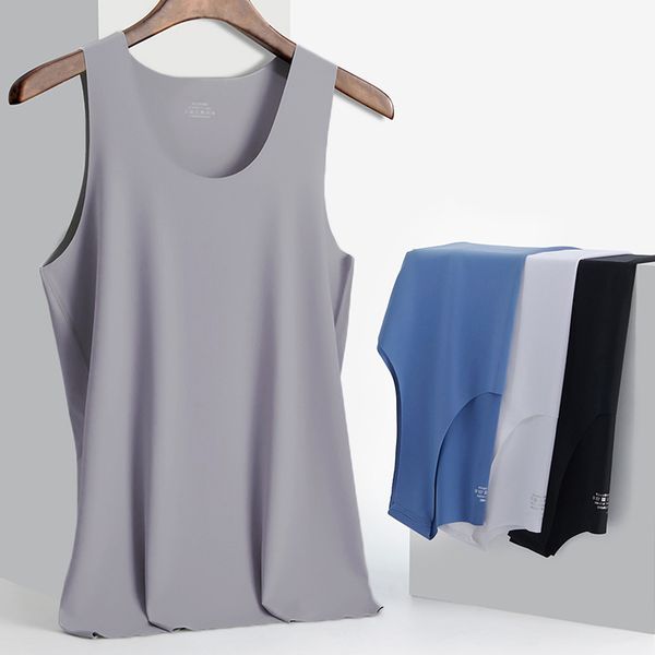 

men ice silk seamless tank underwear mens undershirt male bodyshaper wrestling fitness shirts solid breathable, White;black