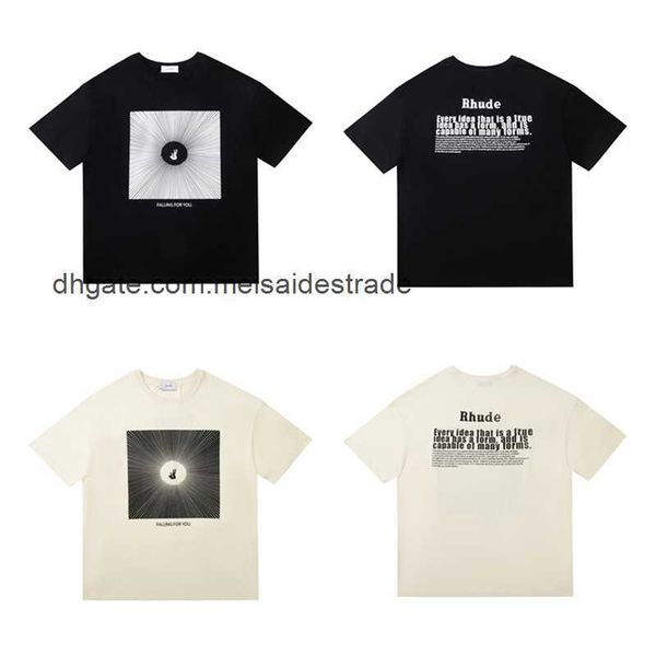 

designer t shirt fashion brand rhudes character falling abstract high street fashion loose short-sleeved t-shirt for couples, White;black