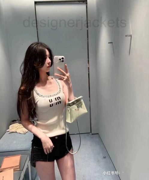 

women's tanks & camis designer white knitted tank 23 summer neckline beaded letter embroidery slim fit outerwear elastic sleeveless 4vh