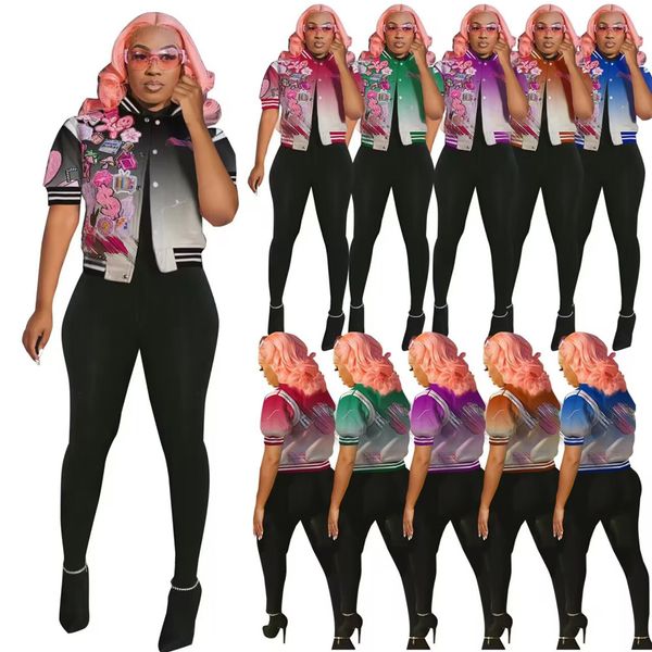 

2023 designer brand women's jackets summer y2k baseball uniform coats letters printing short sleeve bright line decoration button whole, Black;brown