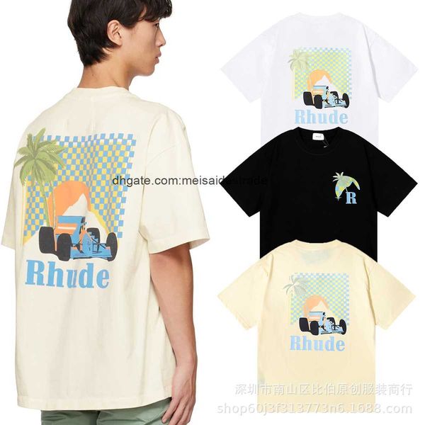 

designer t shirt brand rhudes coconut racing printing round neck short sleeve t-shirt for men and women couples loose bottom shirt half slee, White;black