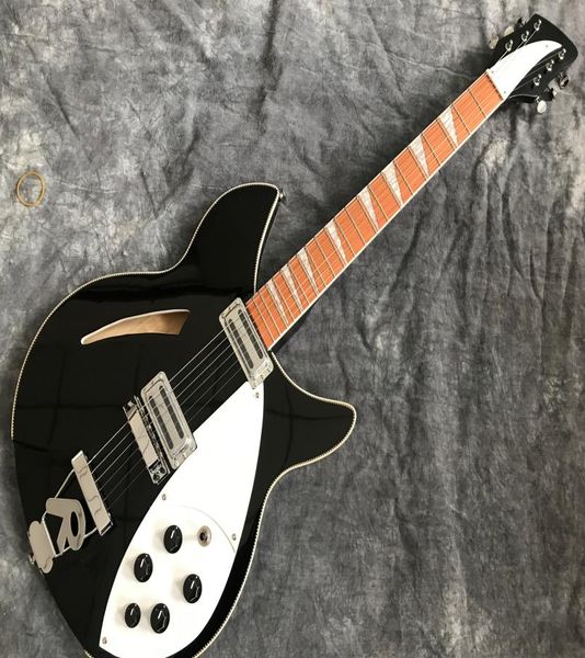 

ricken semihollow body electric guitar fingerboard pear wood building white chrome hardware color black2779596